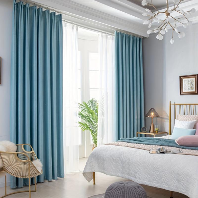 1pc Solid Curtains Grommet Top Curtain for Home Decor