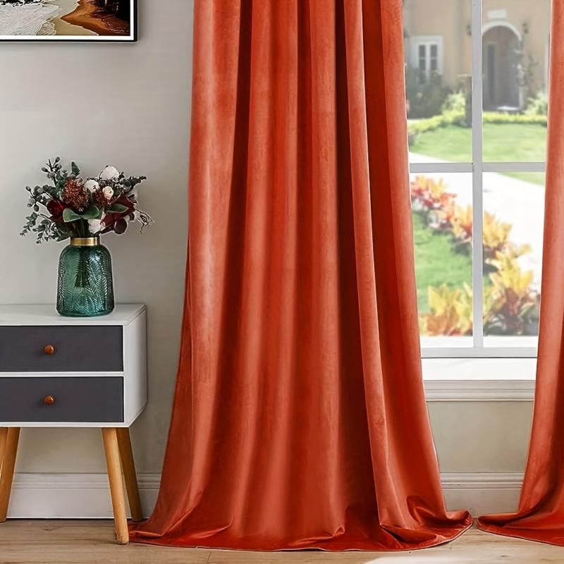 Burnt Orange Velvet Curtains Thermal Insulated Room Darkening