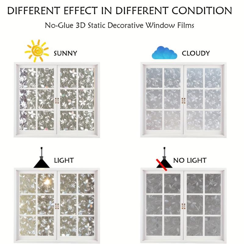 Anti UV Floral Pattern Window Film Privacy Glass Sticker No Glue Cling