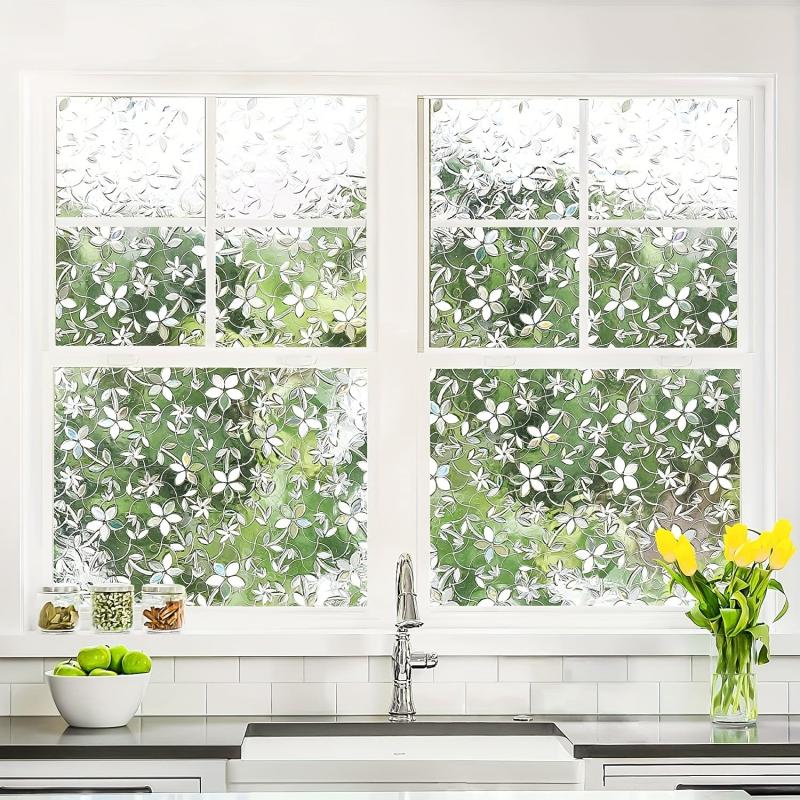 Anti UV Floral Pattern Window Film Privacy Glass Sticker No Glue Cling