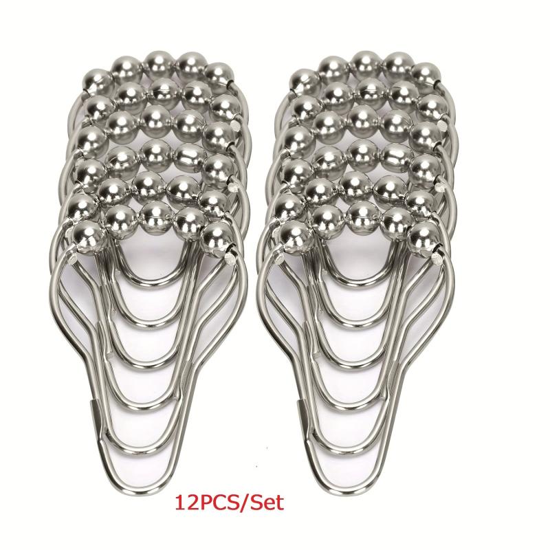 12pcs Stainless Steel Shower Curtain Hooks Rings Bathroom Accessories