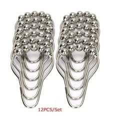 12pcs Stainless Steel Shower Curtain Hooks Rings Bathroom Accessories