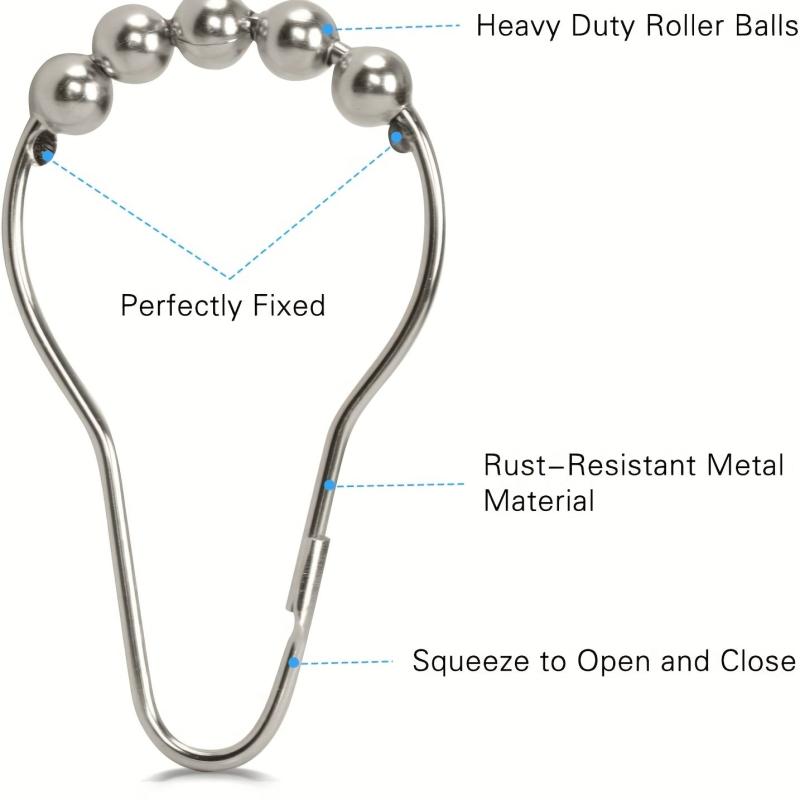 12pcs Stainless Steel Shower Curtain Hooks Rings Bathroom Accessories
