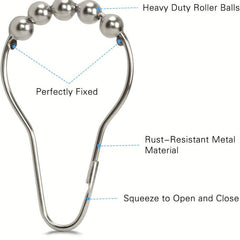 12pcs Stainless Steel Shower Curtain Hooks Rings Bathroom Accessories