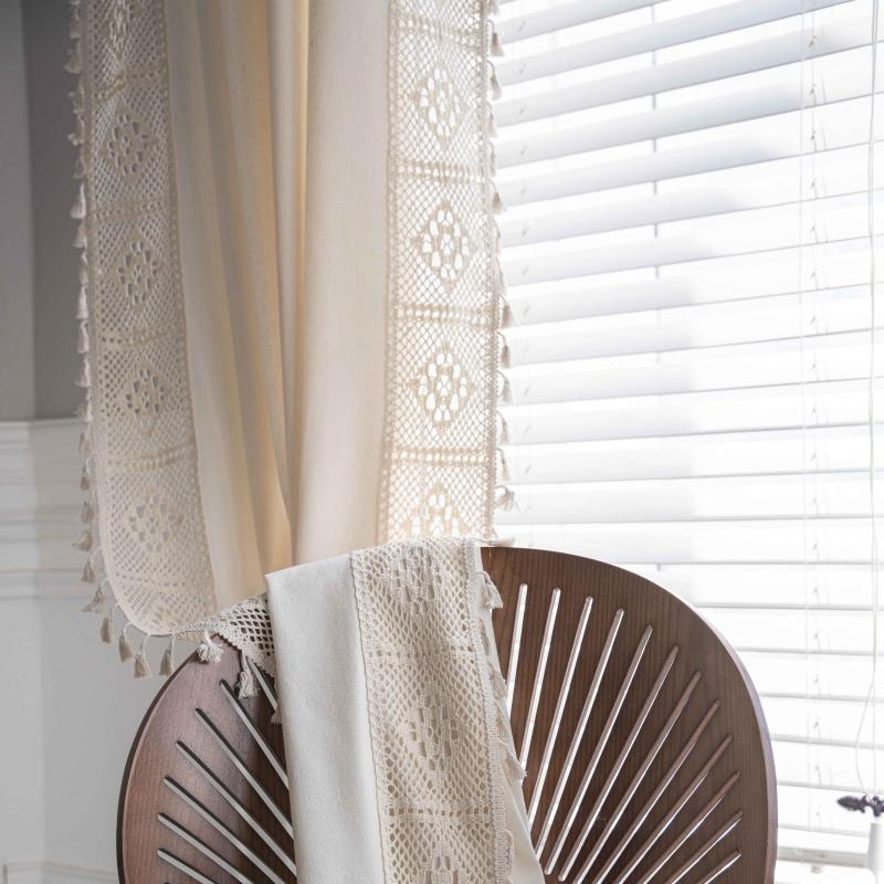 Bohemian Curtain Cream Fringe Patchwork Vintage Bohemian Farmhouse