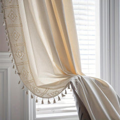 Bohemian Curtain Cream Fringe Patchwork Vintage Bohemian Farmhouse