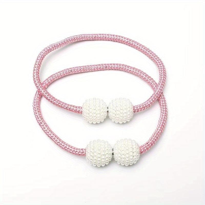 2pcs Faux Pearl Curtain Straps Magnetic Curtain Buckle Curtain Accessories