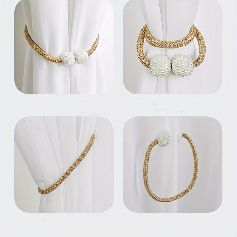2pcs Faux Pearl Curtain Straps Magnetic Curtain Buckle Curtain Accessories