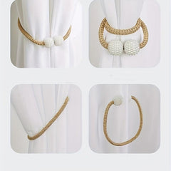 2pcs Faux Pearl Curtain Straps Magnetic Curtain Buckle Curtain Accessories