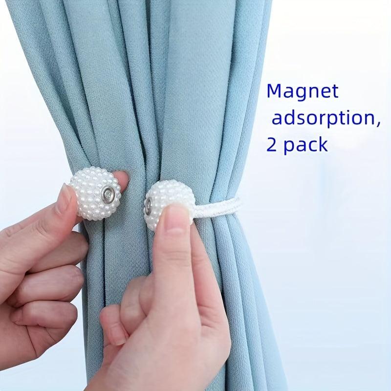 2pcs Faux Pearl Curtain Straps Magnetic Curtain Buckle Curtain Accessories