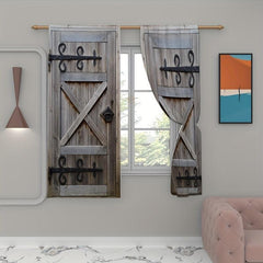 2pcs Wooden Door Pattern Decorative Curtains Outdoor Curtains