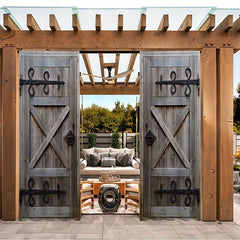 2pcs Wooden Door Pattern Decorative Curtains Outdoor Curtains