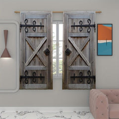 2pcs Wooden Door Pattern Decorative Curtains Outdoor Curtains
