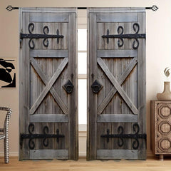 2pcs Wooden Door Pattern Decorative Curtains Outdoor Curtains