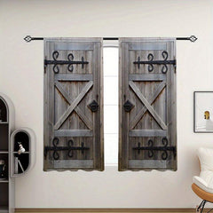 2pcs Wooden Door Pattern Decorative Curtains Outdoor Curtains