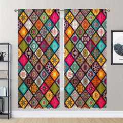Boho Printed Blackout Curtains - Grommet Top - 3D Flower Effect - Set of 2 Panel