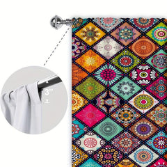 Boho Printed Blackout Curtains - Grommet Top - 3D Flower Effect - Set of 2 Panel