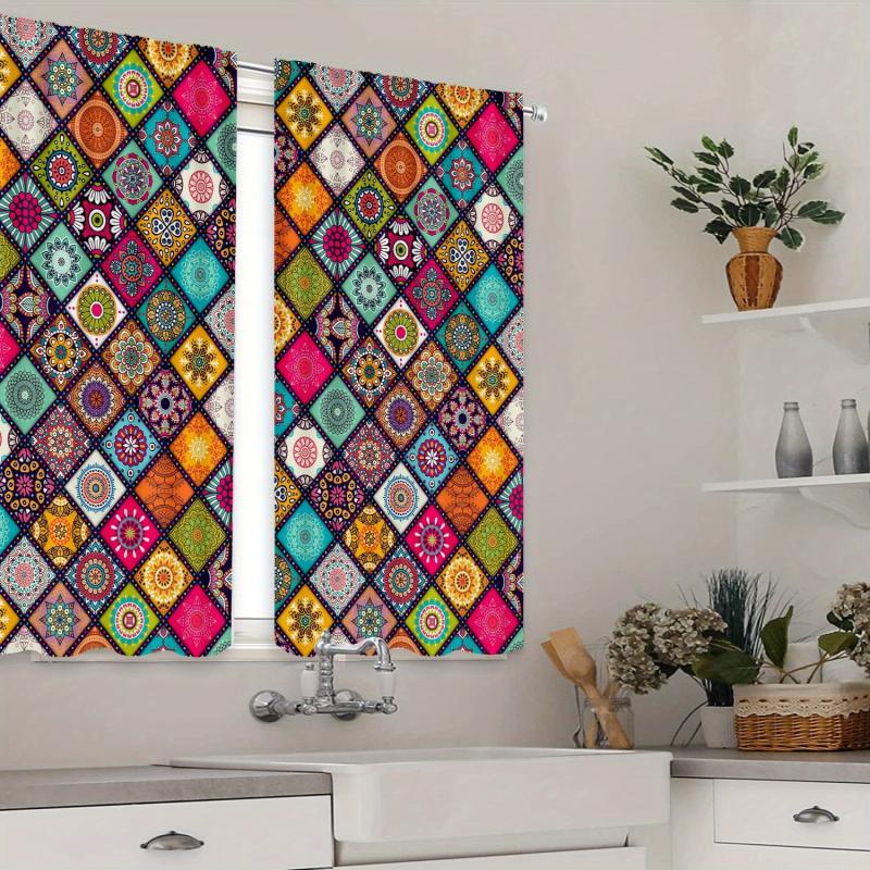 Boho Printed Blackout Curtains - Grommet Top - 3D Flower Effect - Set of 2 Panel