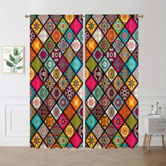 Boho Printed Blackout Curtains - Grommet Top - 3D Flower Effect - Set of 2 Panel