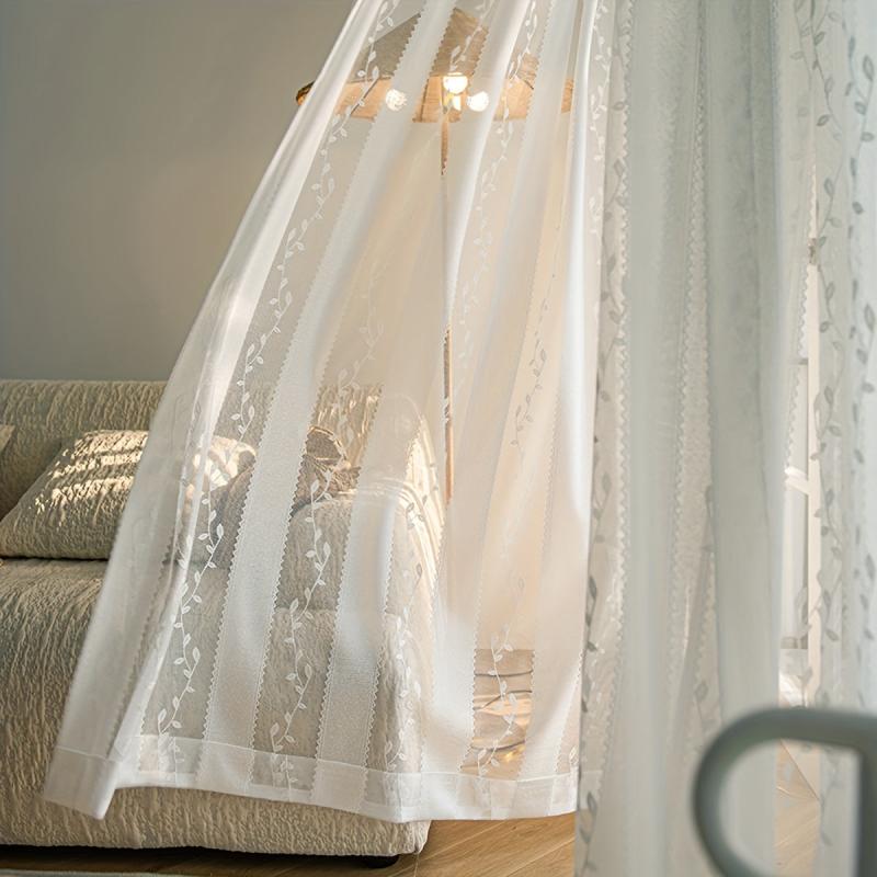 Jacquard Gauze Curtain Willow Sheer Curtain Rod Pocket Living Room Bedroom Decor