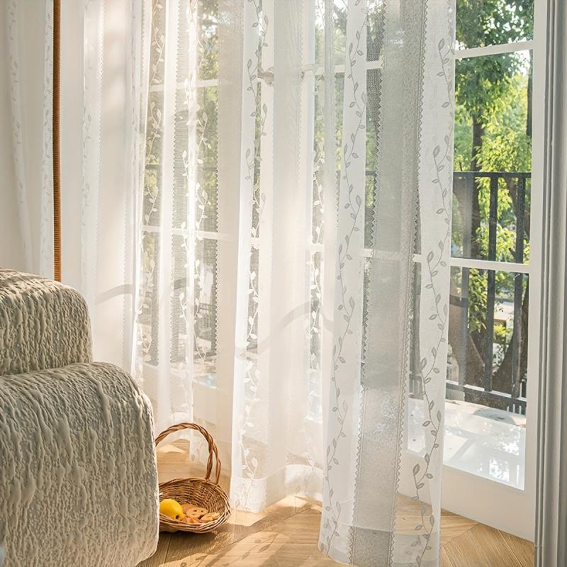 Jacquard Gauze Curtain Willow Sheer Curtain Rod Pocket Living Room Bedroom Decor