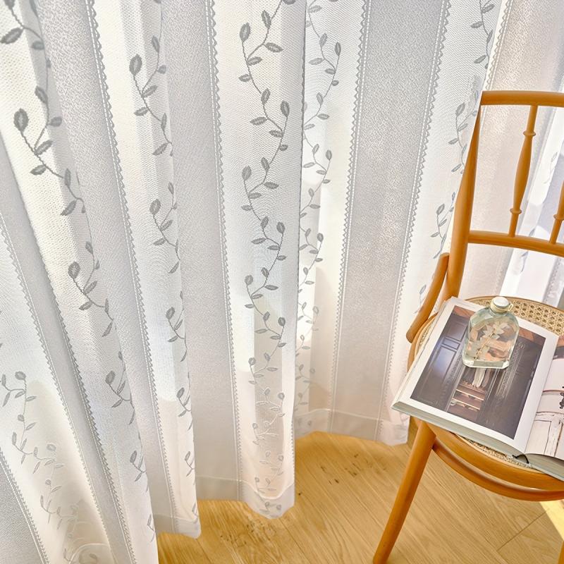 Jacquard Gauze Curtain Willow Sheer Curtain Rod Pocket Living Room Bedroom Decor