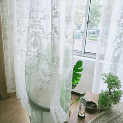 Embroidered Sheer Curtain Geometric Rod Pocket for Living Room Bedroom
