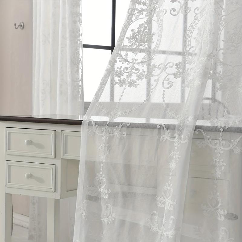 Embroidered Sheer Curtain Geometric Rod Pocket for Living Room Bedroom