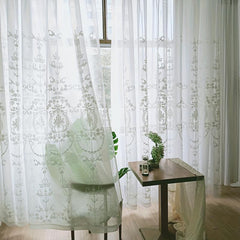 Embroidered Sheer Curtain Geometric Rod Pocket for Living Room Bedroom