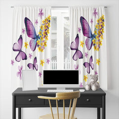 2pcs Dancing Butterflies Rod Pocket Curtain for Living Room Bedroom