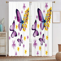 2pcs Dancing Butterflies Rod Pocket Curtain for Living Room Bedroom