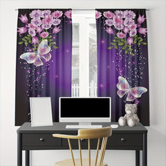 2pcs Dancing Butterflies Rod Pocket Curtain for Living Room Bedroom