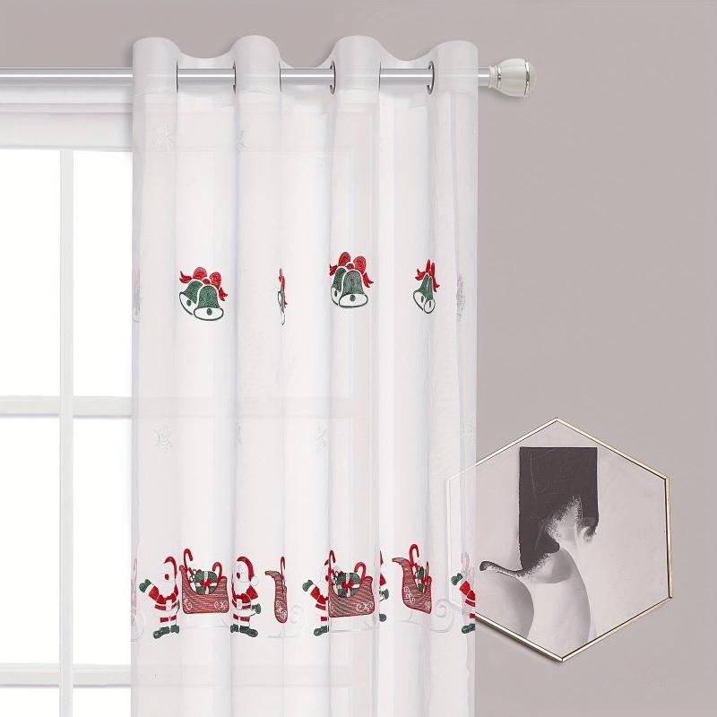 Santa Claus Embroidered Sheer Curtain for Rural Pastoral Decor