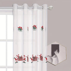 Santa Claus Embroidered Sheer Curtain for Rural Pastoral Decor