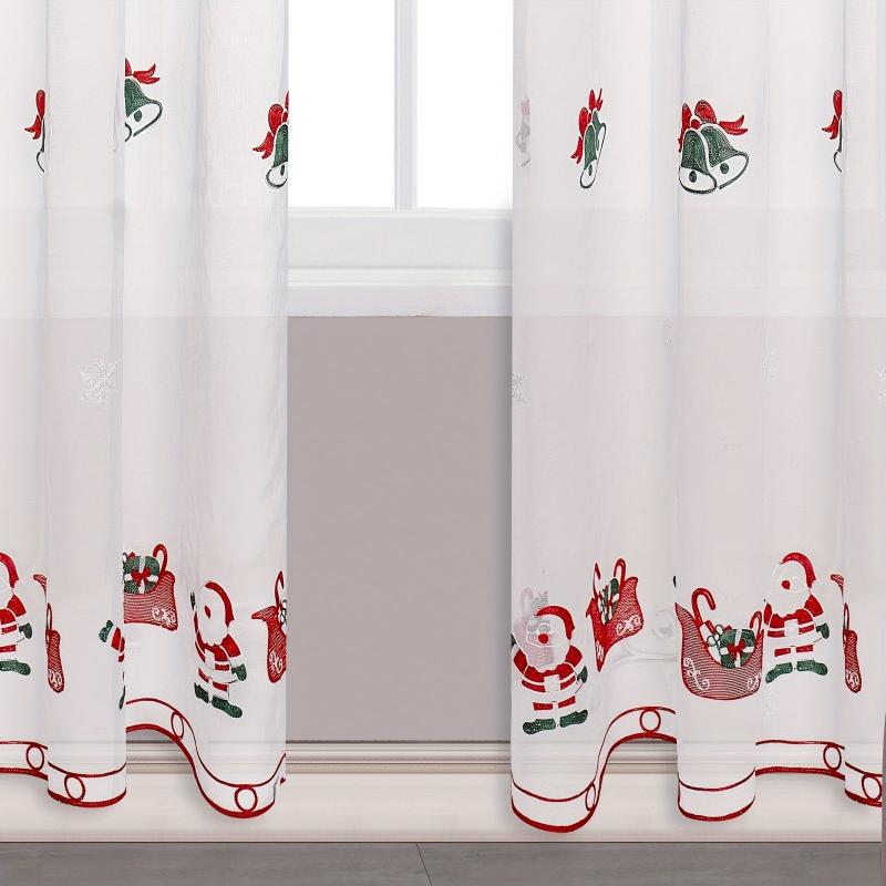 Santa Claus Embroidered Sheer Curtain for Rural Pastoral Decor