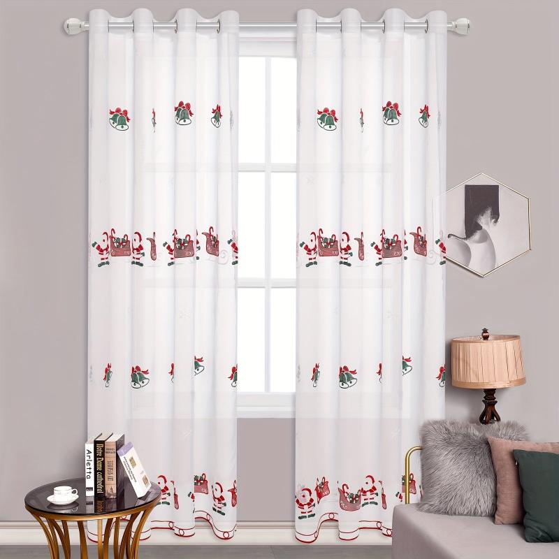 Santa Claus Embroidered Sheer Curtain for Rural Pastoral Decor