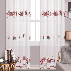 Santa Claus Embroidered Sheer Curtain for Rural Pastoral Decor
