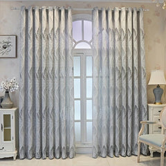 European Curtain Retro Grey Feather Leaves Jacquard Curtain for Home Decor
