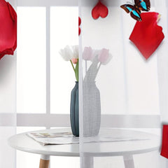 Red Roses Printed Semi Sheer Voile Curtain for Room Cafe Kitchen