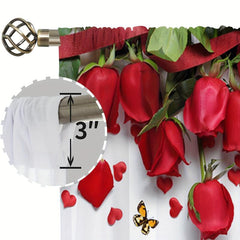 Red Roses Printed Semi Sheer Voile Curtain for Room Cafe Kitchen