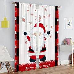 Christmas Santa Claus Snowflake Curtains Red And Plaid Rod Pocket Curtains