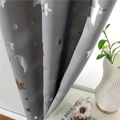 Big Star Moon Pattern Shortcurtain Grey Blackout75 Window Decor