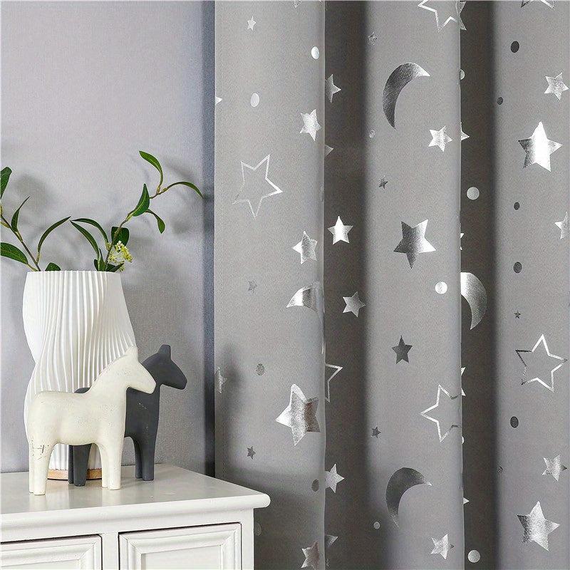 Big Star Moon Pattern Shortcurtain Grey Blackout75 Window Decor