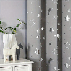 Big Star Moon Pattern Shortcurtain Grey Blackout75 Window Decor