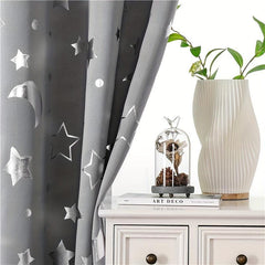 Big Star Moon Pattern Shortcurtain Grey Blackout75 Window Decor