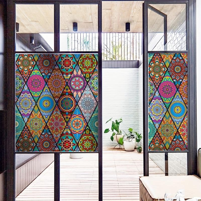 Boho Window Film Colorful Privacy Sticker Easy to Apply