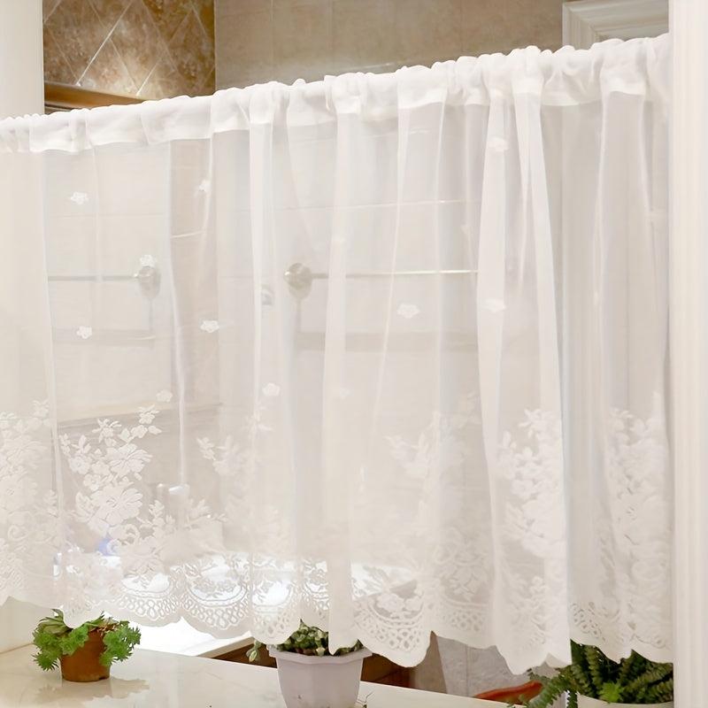 Pastoral Lace Half Curtain Wavy Edge Rod Pocket Kitchen Cafe Bar Screen