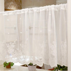 Pastoral Lace Half Curtain Wavy Edge Rod Pocket Kitchen Cafe Bar Screen