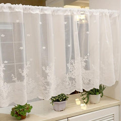 Pastoral Lace Half Curtain Wavy Edge Rod Pocket Kitchen Cafe Bar Screen