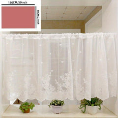 Pastoral Lace Half Curtain Wavy Edge Rod Pocket Kitchen Cafe Bar Screen